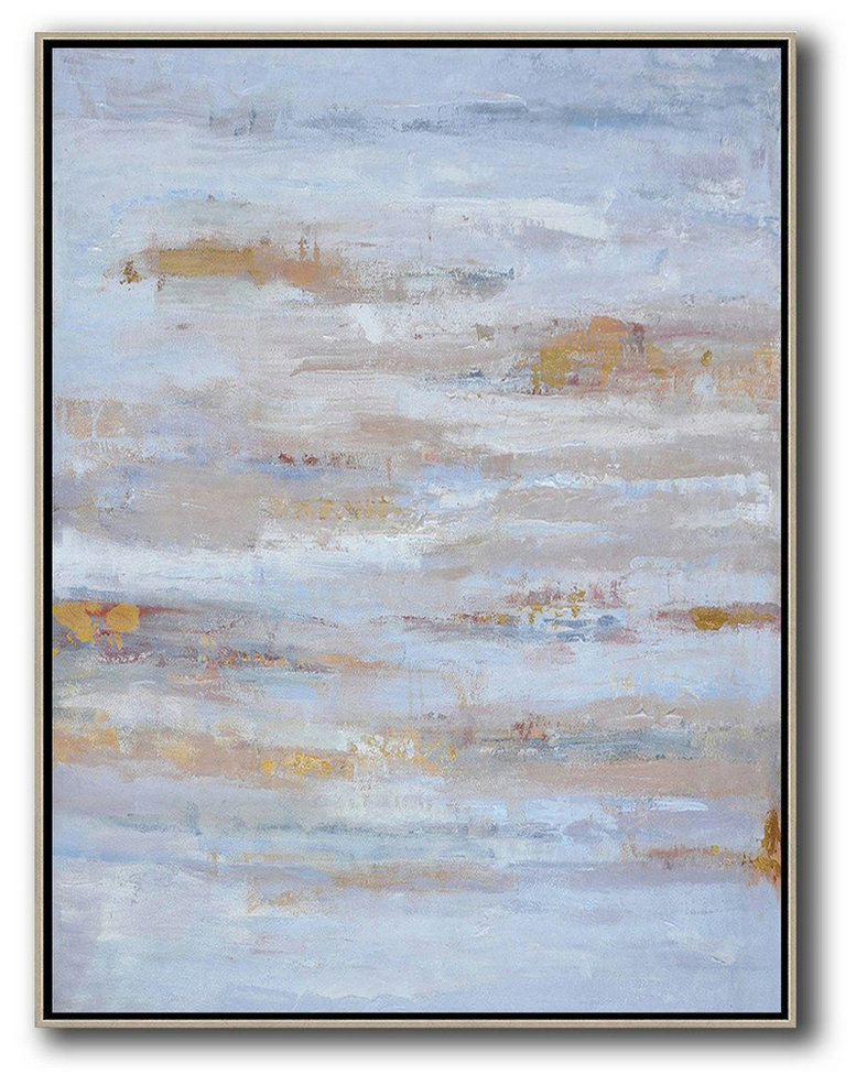 Handmade Painting Large Abstract Art,Oversized Abstract Landscape Painting,Modern Canvas Art Blue,Grey,Gold